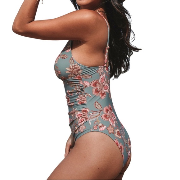 Cupshe Floral One-Piece Swimsuit Grey and Pink New with Tags Medium - Picture 3 of 14
